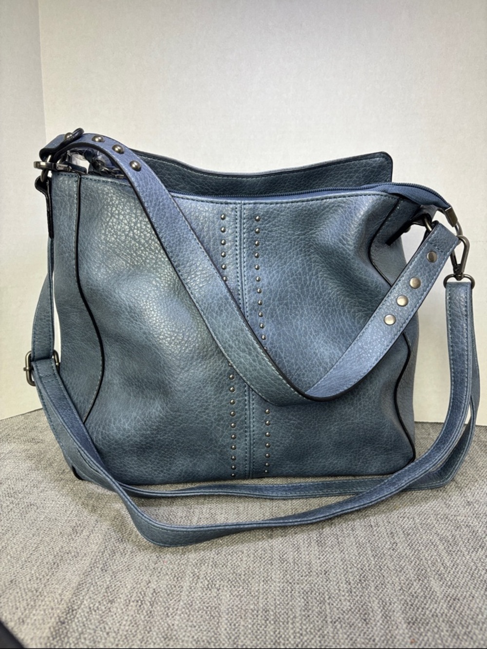 Montana West NWOT Blue Leather Shoulder Crossbody Bag Pewter Stud  Accents